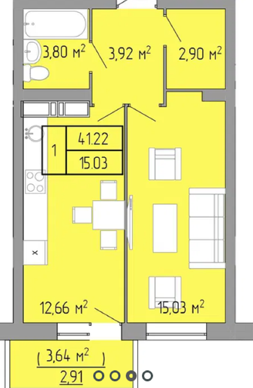 1-комнатные, 40 м²