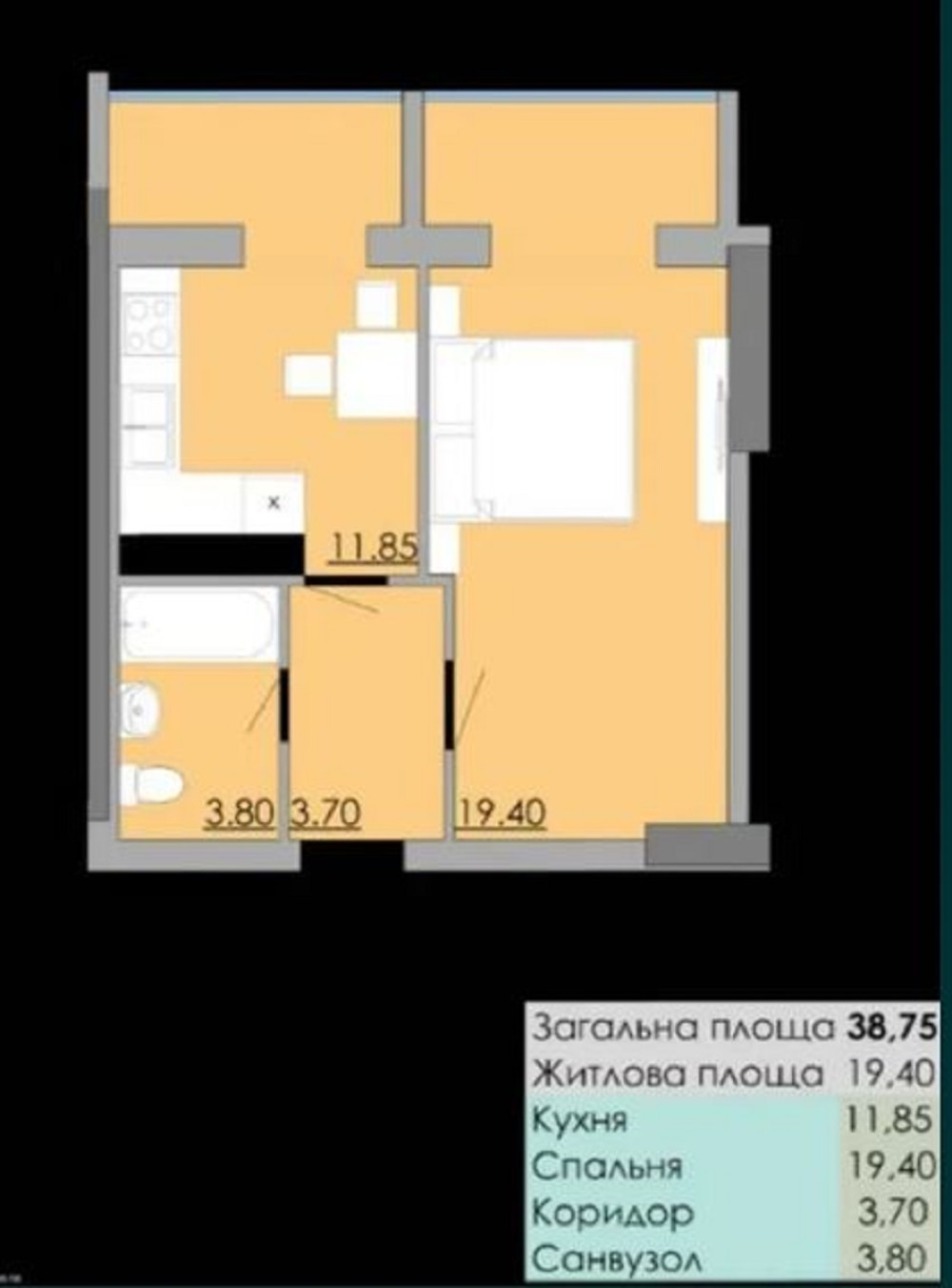 Квартира на ул. Бугаевская, 39 м², 35 500$ — FAKTOR